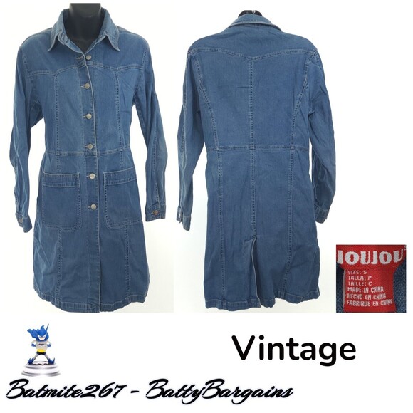 VTG JOUJOU Womens S Western Shirt Dress L/S Blue Denim Button Up 80s 90s EUC - Picture 1 of 8